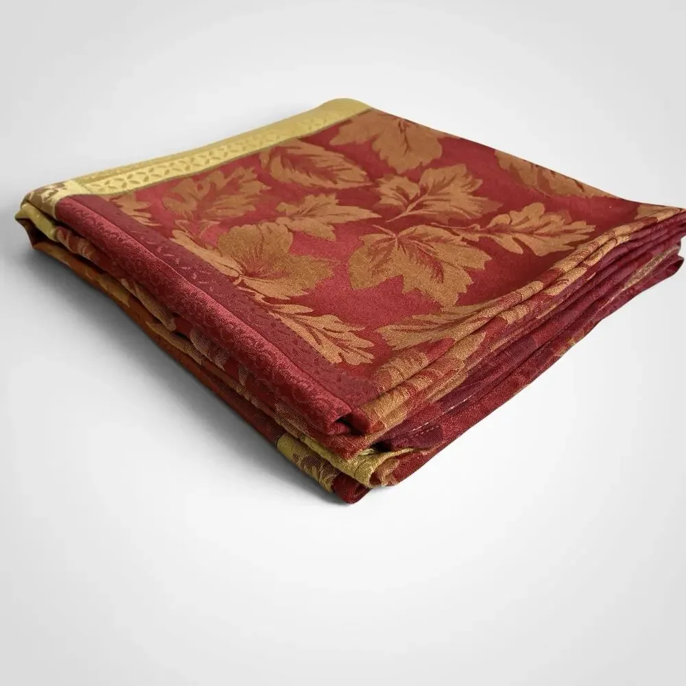 Autumn Leaves Tablecloth Woven Jacquard 98x58 Oblong Gold Red Fall Harvest